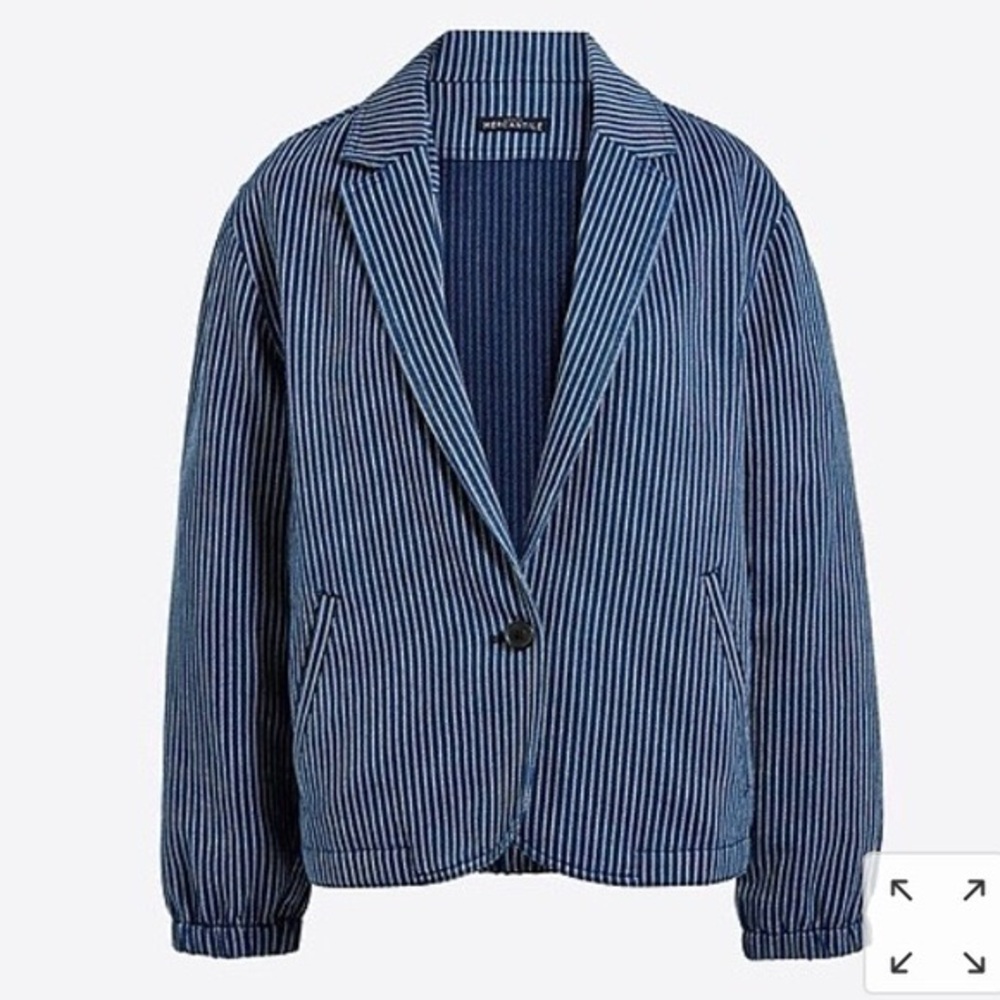 J.Crew Mercantile Women's Blue Striped Cotton Single Button Blazer Jacket - Picture 1 of 9